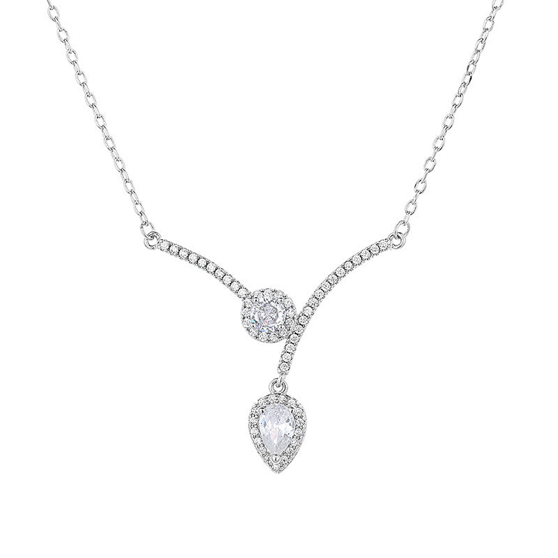 Elegant V-Shaped Zircon Water Drop Necklace