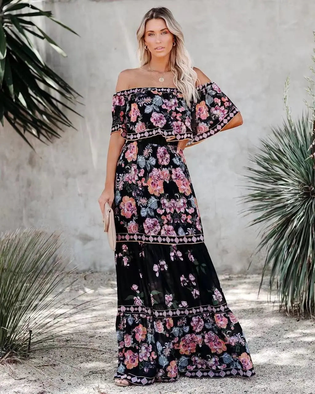 Elegant One-Shoulder Floral Maxi Dress