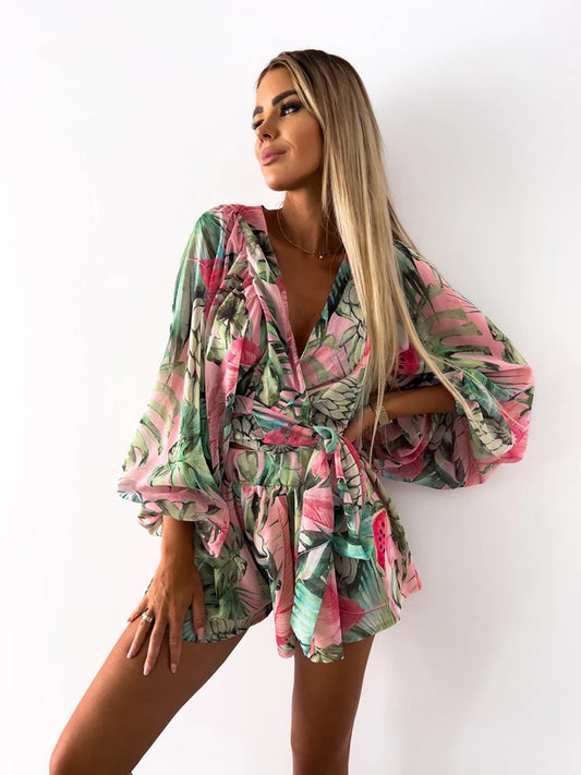 Sexy V-Neck Boho Jumpsuit for Women – Summer Casual Beach Romper