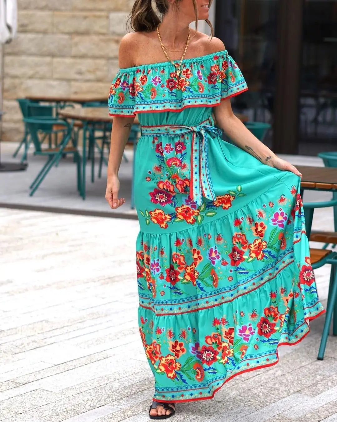 Elegant One-Shoulder Floral Maxi Dress