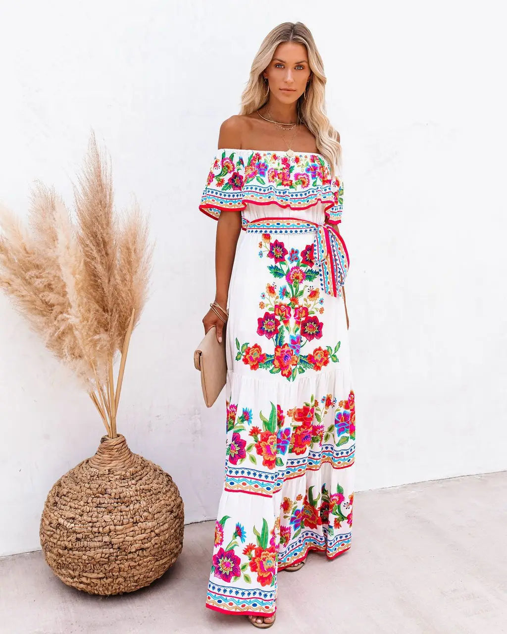 Elegant One-Shoulder Floral Maxi Dress