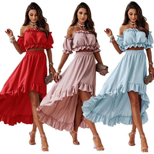 Elegant Off-Shoulder Two-Piece Skirt Set