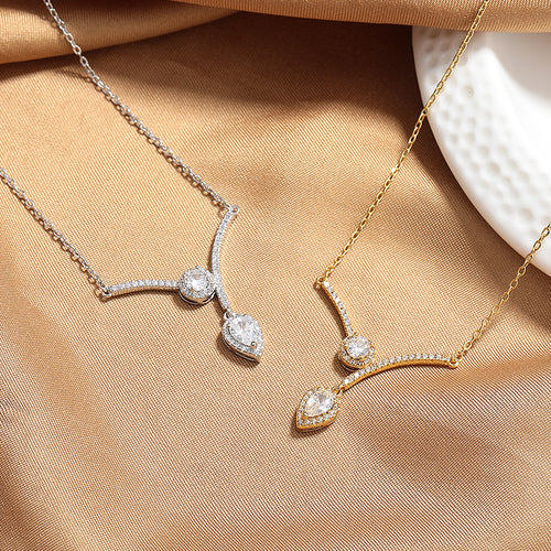 Elegant V-Shaped Zircon Water Drop Necklace