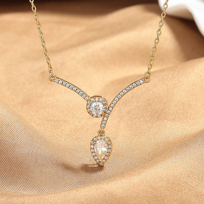 Elegant V-Shaped Zircon Water Drop Necklace